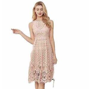 VEIISAR Pink Sleeveless Lace Elegant Cocktail Party Dress Size Small Lined